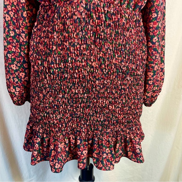 ZARA ~ Rust Floral Mini Dress w/Smocked Skirt & Peek-a-Boo Back ~ Size Large - Picture 7 of 15